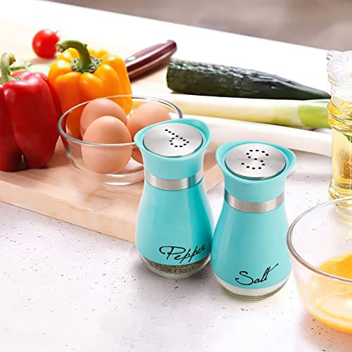 Tebery 4 Ounces Blue Salt and Pepper Shakers Set Stainless Steel & Glass Spice Dispenser Classic, Refillable Design