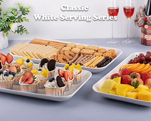 DELLING Large Serving Platter Set, 16 inch Large Serving Tray, White Porcelain Platters for Serving Food, Large Serving Trays for Party, Entertaining, Fruit, Appetizer, Oven Safe Dinnerware Set of 3