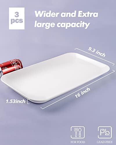 DELLING Large Serving Platter Set, 16 inch Large Serving Tray, White Porcelain Platters for Serving Food, Large Serving Trays for Party, Entertaining, Fruit, Appetizer, Oven Safe Dinnerware Set of 3