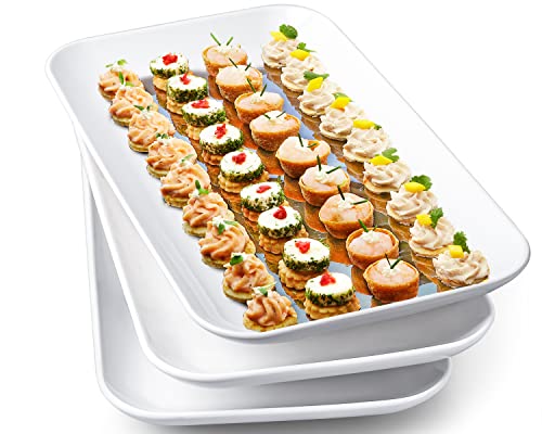 DELLING Large Serving Platter Set 14 inch Widened Large Serving Tray, White Rectangular Plates, Large Serving Platters for Entertaining, Serving Trays for Party, Oven Safe Dinnerware, Set of 3