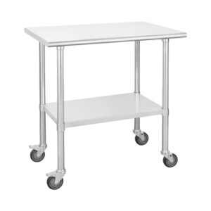 chingoo stainless steel table with wheels 24 x 36 inches metal prep table with adjustable undershelf, stainless table for commercial kitchen, outdoor, restaurant, hotel & garage