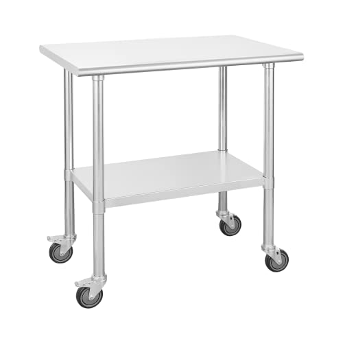 Chingoo Stainless Steel Table with Wheels 24 x 36 Inches Metal Prep Table with Adjustable Undershelf, Stainless Table for Commercial Kitchen, Outdoor, Restaurant, Hotel & Garage