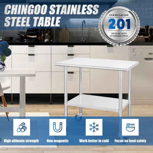 Chingoo Stainless Steel Table with Wheels 24 x 36 Inches Metal Prep Table with Adjustable Undershelf, Stainless Table for Commercial Kitchen, Outdoor, Restaurant, Hotel & Garage