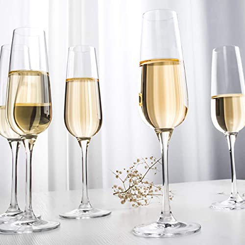 FAWLES Crystal Champagne Flutes Set of 6 - Classy Clear Stemmed Champagne Flute Glasses, Mimosa Glasses, 7 Ounce, Idea for Anniversary, Party, Wedding