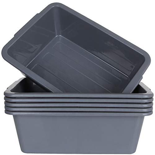 6 Pack 7 L Smal Plastic Bus Tub Restaurant Commercial Bus Tote Utility Box Plastic Dish Pans Wash Basin Tote Box, Grey (12"x 8.2"x 4.2")