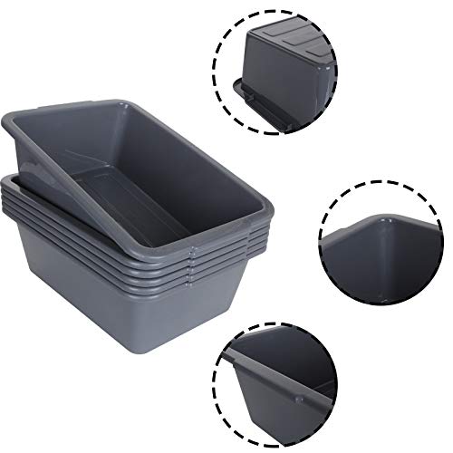 6 Pack 7 L Smal Plastic Bus Tub Restaurant Commercial Bus Tote Utility Box Plastic Dish Pans Wash Basin Tote Box, Grey (12"x 8.2"x 4.2")