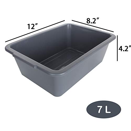 6 Pack 7 L Smal Plastic Bus Tub Restaurant Commercial Bus Tote Utility Box Plastic Dish Pans Wash Basin Tote Box, Grey (12"x 8.2"x 4.2")