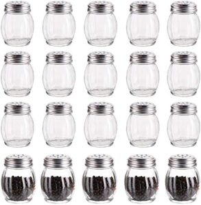 nicunom 20 pack 6 oz spices shaker with perforated stainless steel lid, swirl glass parmesan cheese shaker with slotted caps, salt and pepper shakers set, seasonings spice retro style dispensers