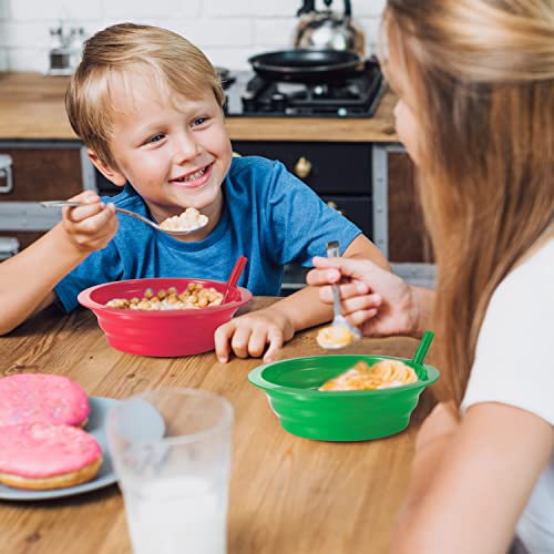 Cereal Bowls with Straws for Kids - (Set of 6 - 20-Ounce Bowls) BPA-Free Plastic Reusable Bowls with Built-In Straws for Children & Toddlers, Dishwasher and Microwave Safe, Includes 3 Cleaning Brushes