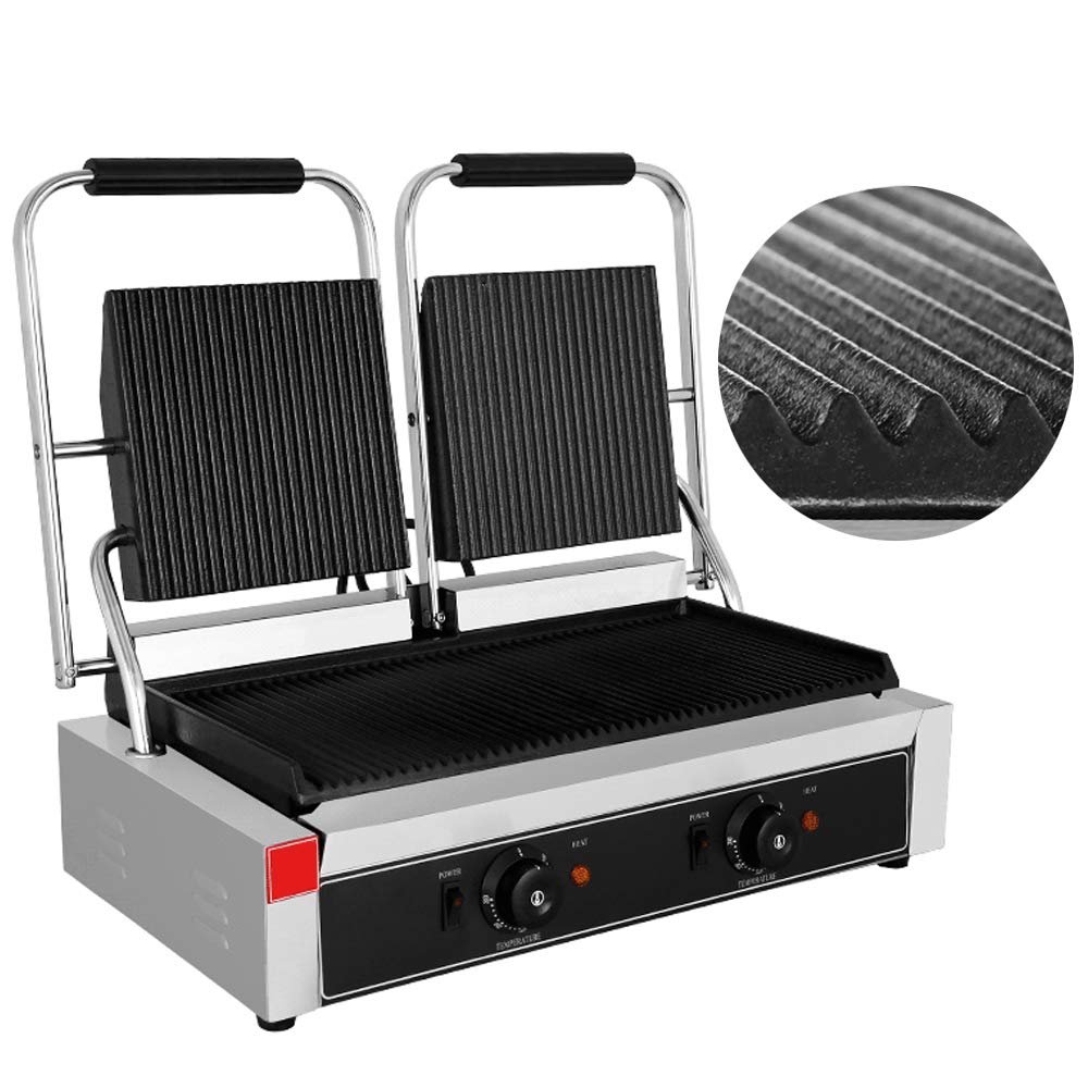 ZXMOTO Commercial Panini Press Sandwich Maker 110V Electric Stainless Steel Sandwich Maker Toaster No-stick Panini Maker with Dual Temperature Control for Hamburgers Sandwich Steaks, 122-572℉