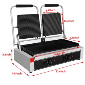 ZXMOTO Commercial Panini Press Sandwich Maker 110V Electric Stainless Steel Sandwich Maker Toaster No-stick Panini Maker with Dual Temperature Control for Hamburgers Sandwich Steaks, 122-572℉