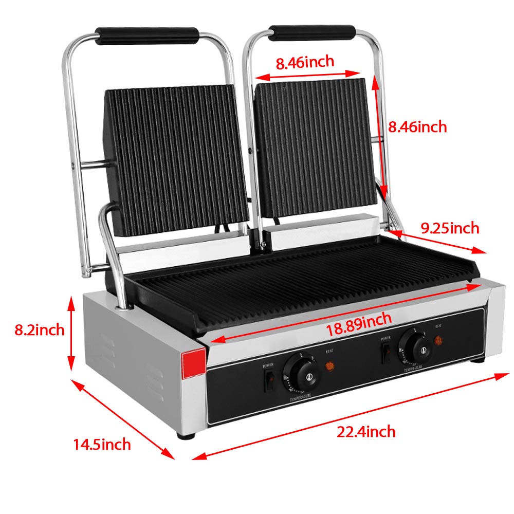 ZXMOTO Commercial Panini Press Sandwich Maker 110V Electric Stainless Steel Sandwich Maker Toaster No-stick Panini Maker with Dual Temperature Control for Hamburgers Sandwich Steaks, 122-572℉
