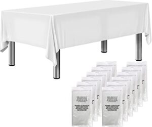 sonluma 12 pack 108" x 54" white premium disposable plastic tablecloth for 8ft long rectangle tables, waterproof covers for indoor or outdoor events & parties