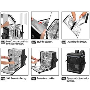 Trunab Insulated Food Delivery Backpack with 2 Side Support Boards and 3 Inner Spaces, Top & Front Loading Waterproof Delivery Bag for Bike Delivery, Uber Eats, Outdoor - Patented Design