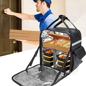 Trunab Insulated Food Delivery Backpack with 2 Side Support Boards and 3 Inner Spaces, Waterproof Delivery Bag Keep Hot/Cold for Bike Delivery, Uber Eats, PostMates, Outdoor Activities