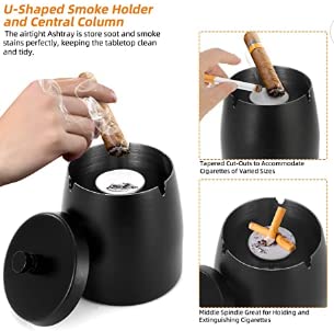 Outdoor Cigarette Ashtray with Lid Smokeless Stainless Steel Ash Trays Covered Windproof Smell Proof Ashtrays for Outside Patio Home Odorless Office Tabletop