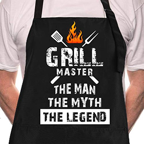 Rosoz Funny BBQ Black Chef Aprons for Men, Grill Master, Adjustable Kitchen Cooking Aprons with Pocket Waterproof Oil Proof Father’s Day/Birthday