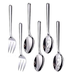 enwinner serving spoons*2 slot spoons* 2 forks *2 buffet colander stainless steel banquet set, set of 6. lenght 9" (6-spoon forks set)
