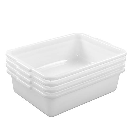 Dehouse White Plastic Bus Pans, 4 Packs Food Service Bus Tubs, 8 Liters