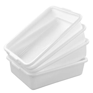 Dehouse White Plastic Bus Pans, 4 Packs Food Service Bus Tubs, 8 Liters