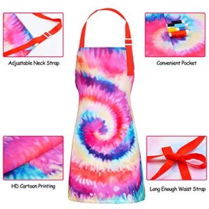 Kid Girls Boys Apron, Adjustable Kitchen Cooking Chef Apron with Pocket for Cooking Baking Art Painting Gardening,Tie Dye, 6-12Years