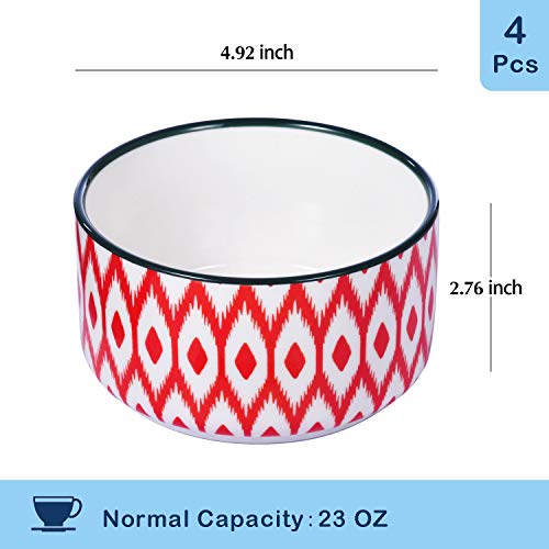 Miicol Ceramic Bowls Set with Lids, Porcelain Food Storage Containers, Porcelain Prep Bowls for Kitchen, Microwave & Dishwasher Safe, Assorted Patterns, 23 Ounces, Set of 4