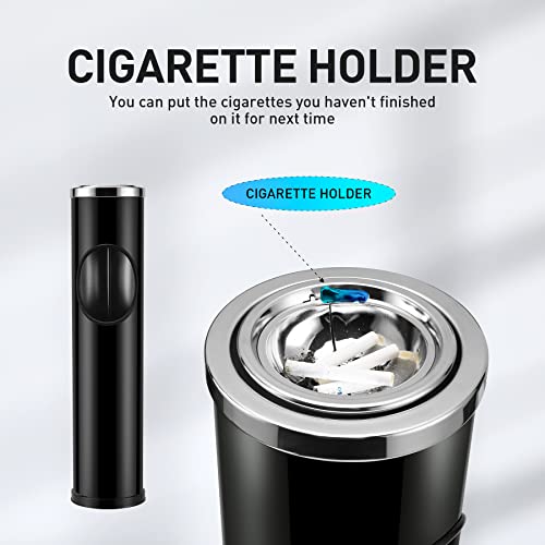 Anfrere Standing Ashtray Outdoor for Patio, Large & Tall Outside Ash Tray for Cigarette Butt Receptacle Disposal, Commercial Metal Smokers Cigar Ash Tray Container with Lid and Trash Can, D01BK