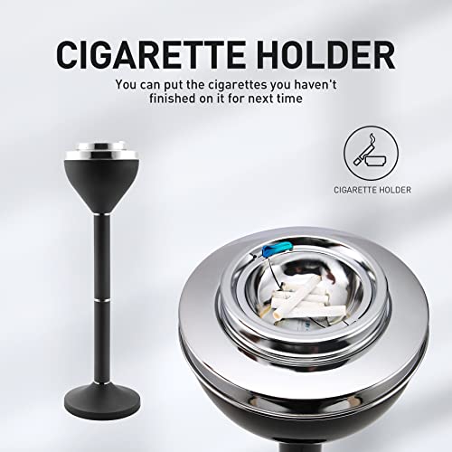 Anfrere Standing Ashtray Outdoor for Patio, Large & Tall Outside Ash Tray for Cigarette Butt Receptacle Disposal, Commercial Metal Smokers Cigar Ashtrays Container with Lid, Matte Black, B01DK