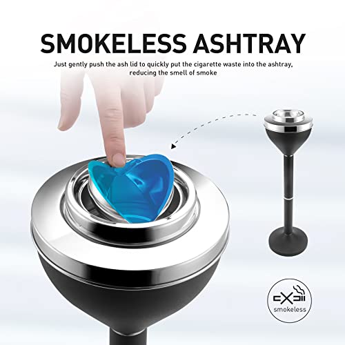 Anfrere Standing Ashtray Outdoor for Patio, Large & Tall Outside Ash Tray for Cigarette Butt Receptacle Disposal, Commercial Metal Smokers Cigar Ashtrays Container with Lid, Matte Black, B01DK