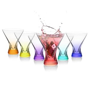 Colored Martini Glasses Set of 6 - 8 Oz Colored Margarita Glasses, Colorful Martini Glasses European Cocktail Glasses, Stemless Martini Glasses, Coupe Glasses, Dishwasher Safe, Glass Cups for Party