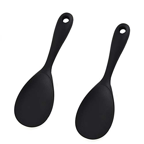 Silicone Rice Paddle Spoon Set of 2,Non Stick Heat Resistant Kitchen Gadge Rice Spoon,Rice Scooper,Rice Spatula,Rice Spoon Paddle,Rice Cooker Spoon,Works for Rice,Mashed Potato Or More (Black)