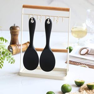 Silicone Rice Paddle Spoon Set of 2,Non Stick Heat Resistant Kitchen Gadge Rice Spoon,Rice Scooper,Rice Spatula,Rice Spoon Paddle,Rice Cooker Spoon,Works for Rice,Mashed Potato Or More (Black)