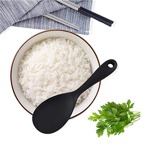 Silicone Rice Paddle Spoon Set of 2,Non Stick Heat Resistant Kitchen Gadge Rice Spoon,Rice Scooper,Rice Spatula,Rice Spoon Paddle,Rice Cooker Spoon,Works for Rice,Mashed Potato Or More (Black)