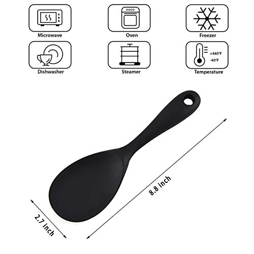 Silicone Rice Paddle Spoon Set of 2,Non Stick Heat Resistant Kitchen Gadge Rice Spoon,Rice Scooper,Rice Spatula,Rice Spoon Paddle,Rice Cooker Spoon,Works for Rice,Mashed Potato Or More (Black)