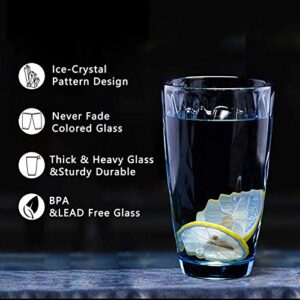 CREATIVELAND Highball Glass Tumbler Light Blue Set of 6, for Water,Cocktail,Juice,Beer,Iced Coffee,Clear Blue Glassware for Bar Kitchen,Thick & Heavy Glass Drinking Glasses with Heavy Base 16oz/450ML