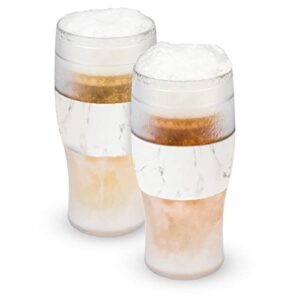 host freeze beer glasses, 16 ounce freezer gel chiller double wall plastic frozen pint glass, set of 2, marble