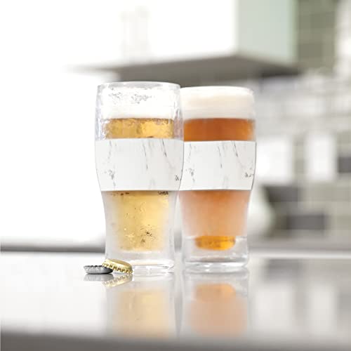 Host Freeze Beer Glasses, 16 ounce Freezer Gel Chiller Double Wall Plastic Frozen Pint Glass, Set of 2, Marble