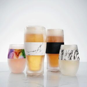 Host Freeze Beer Glasses, 16 ounce Freezer Gel Chiller Double Wall Plastic Frozen Pint Glass, Set of 2, Marble