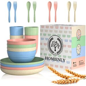 Wheat Straw Dinnerware Sets, 20pcs Dishes Dinnerware Sets Microwave and Dishwasher Safe, Lightweight Unbreakable Dish Set, Reusable Dinner Plates Kids Plates and Bowls Sets