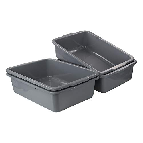 Teyyvn 4 Packs Plastic Bus Tubs, Gray Large Utility Bus Box/Commercial Tote Box, 32 L