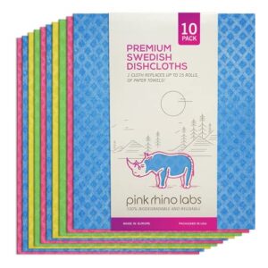 pink rhino labs swedish dishcloths for kitchen 10 pack – reusable swedish dish towels: replace cellulose sponges for kitchen cleaning, dish towels for drying dishes, paper towel alternative & more