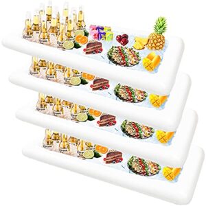 alladinbox 4 pack inflatable serving bar, ice serving buffet salad cooler food fruit drink containers with drain plug, floating tray beverage bbq picnic pool party supplies inflatable cooler, white