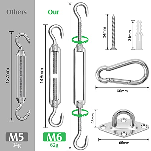 Sun Shade Sail Hardware Kit - 6 Inch 304 Stainless Steel Sunshades Canopy Installation Kit for Install Rectangle & Triangle Shade Sails Deck Garden Lawn Patio Outdoor Metal Sail Shade Hardware Kit