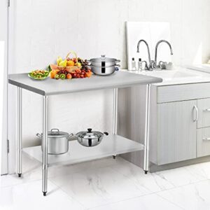 HOCCOT Stainless Steel Table for Prep & Work 24" X 48" inches with Adjustable Shelf and Backsplash, Commercial Workstations, Utility Table in Kitchen Garage Laundry Room Outdoor BBQ