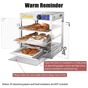 3-Tier Food Pastry Pizza Warmer Countertop Commercial Display Case See Through 750W Adjustable Removable Shelves Glass Door 20x20x24 (3-Tier)