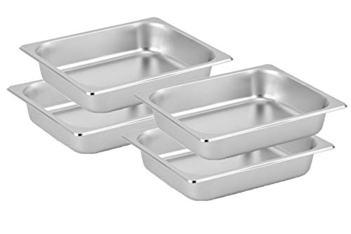 CHEFQ [Set of 4] 2 1/2 inch Deep Steem Tabel Pans Half Size, Anti-jam Stainless Steel (4, Half Size)