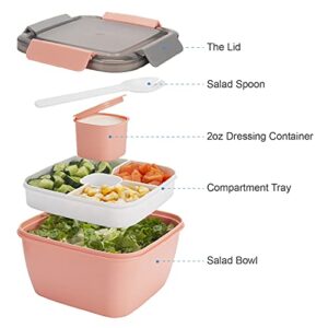 Freshmage Salad Lunch Container To Go, 2 Packs 52-oz Salad Bowls with 3 Compartments, Salad Dressings Container for Salad Toppings, Snacks, Men, Women (Pink+Green)
