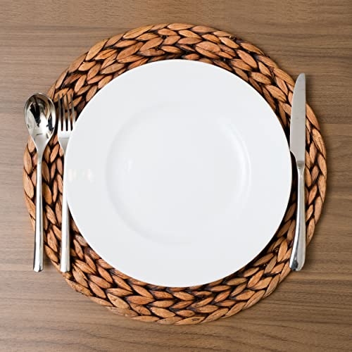 CENBOSS Round Woven Placemats (Brown Wash, 13.5" Set of 8)