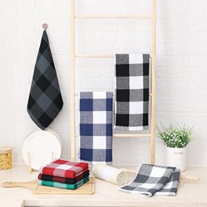 Homaxy 100% Cotton Waffle Weave Check Plaid Kitchen Towels, 13 x 28 Inches, Super Soft and Absorbent Dish Towels for Drying Dishes, 4-Pack, White & Black