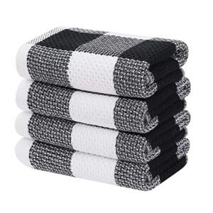 homaxy 100% cotton waffle weave check plaid kitchen towels, 13 x 28 inches, super soft and absorbent dish towels for drying dishes, 4-pack, white & black